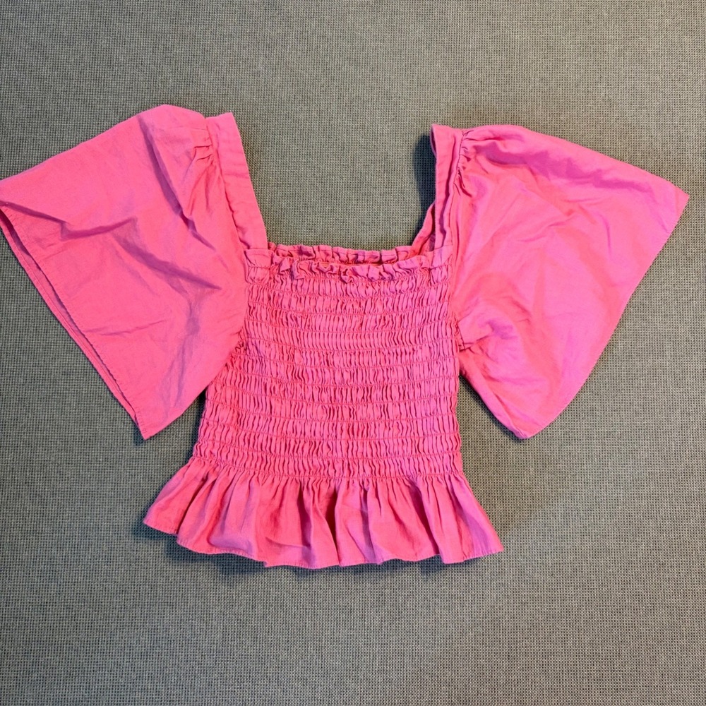 Lulus Smocked Puff Sleeve Crop Top Summer Barbiecore Cottagecore Boho Women S
